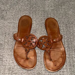Tory Burch Brown Leather Sandals with Iconic Logo
